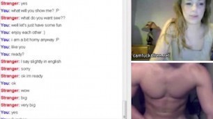 Blonde hottie reaction to big cock on random chat