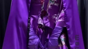 masturbation with satin kimono-costume