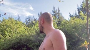 Exhib, outdoor. Wank and cumshot in the woods.