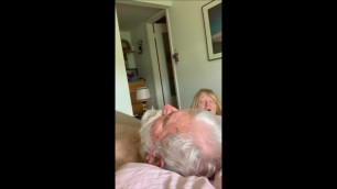 GRANNY PLANTS HER PUSSY on lucky lovers face