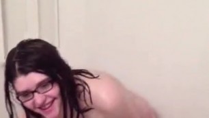 Chubby nerd naked in the shower