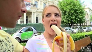 Tourist chick gets picked up and Fucked Deep after banana