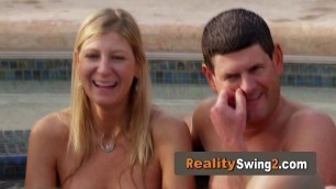 Swinger swap and softcore oral sex in a wild pool party with amazing kinky couples.