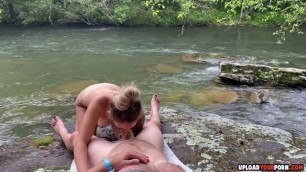 Blonde Chick fucked and creampied by the river