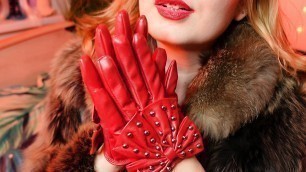 My new RED leather GLOVES close up FETISH video with Arya - ASMR relax sounding