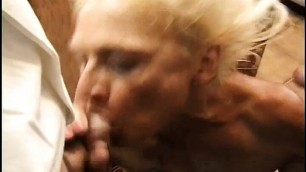 Slutty blonde milf assfucked and fucked by two cocks in